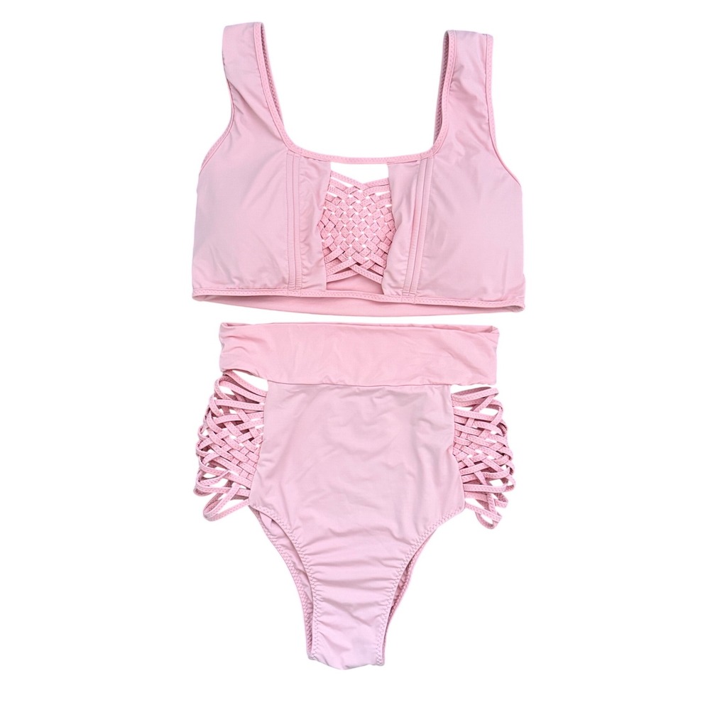 Clube Bossa Pink High Waist Lattice Bikini Set Made in Brazil‎ Size M/L Beach